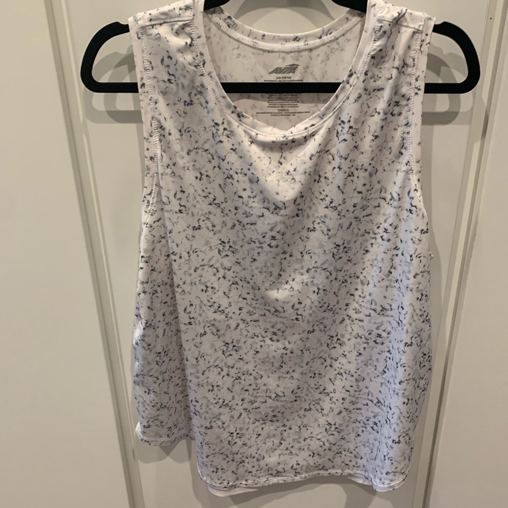 White and gray splatter workout tank top